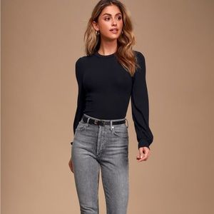 Lulus Irene Ribbed Balloon Sleeve Top